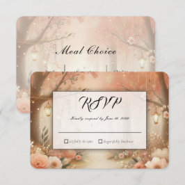 Blush Perzik Betoverde Bos Lantaarn Bruiloft RSVP Kaartje
