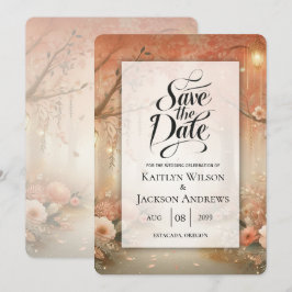 Blush Perzik Betoverde Bos Lantaarn Bruiloft Save The Date