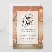 Blush Perzik Betoverde Bos Lantaarn Bruiloft Save The Date (Voorkant)