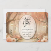 Blush Perzik Betoverde Bos Lantaarn Bruiloft Save The Date (Voorkant)