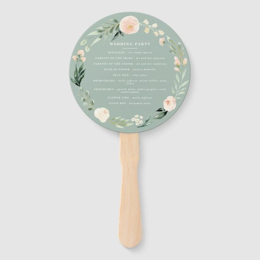 Blush, perzik bloemen + loof bruiloft handwaaier (Achterkant)