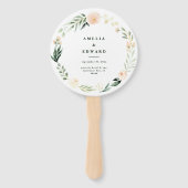 Blush, perzik bloemen + loof bruiloft handwaaier (Voorkant)