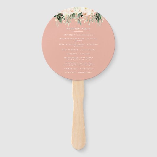 Blush, perzik bloemen + loof bruiloft handwaaier (Achterkant)