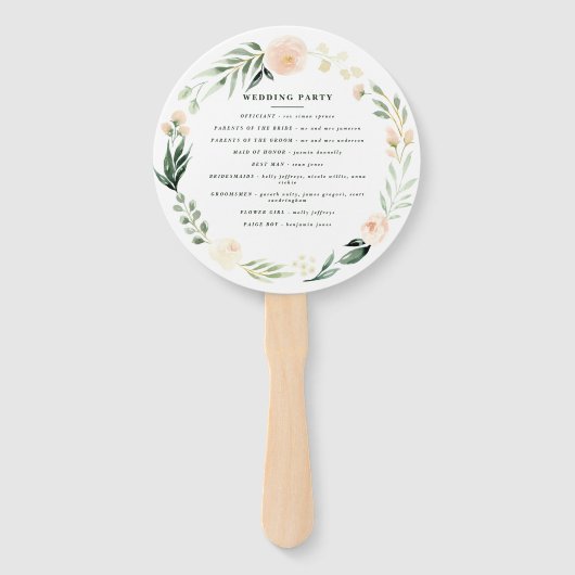 Blush, perzik bloemen + loof bruiloft handwaaier (Achterkant)