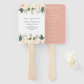 Blush, perzik bloemen + loof bruiloft handwaaier (Voorkant en achterkant)