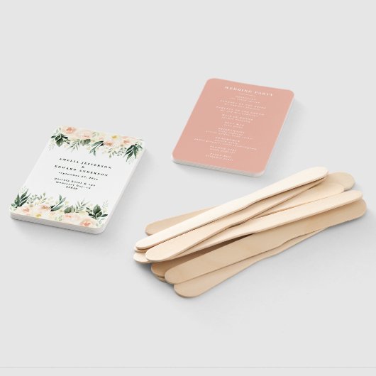 Blush, perzik bloemen + loof bruiloft handwaaier (Niet-gemonteerd)