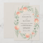 Blush Perzik Celadon Krans Bruiloft Kaart (Voorkant / Achterkant)