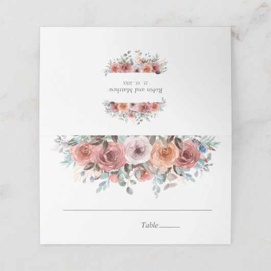 Blush Perzik en Slate Blue Etherische Bloemen Brui Plaatskaartje (Buitenkant ongevouwen)