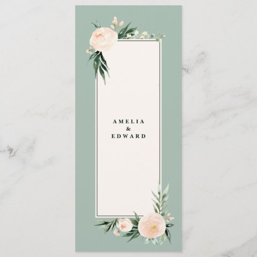 Blush perzik groen bloemen + gebladerte bruiloft m menu (Achterkant)