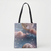 Blush Perzik Hemelblauw Hemelse Maan Tote Bag (Voorkant)