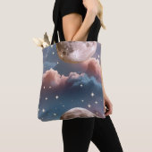Blush Perzik Hemelblauw Hemelse Maan Tote Bag (Dichtbij)
