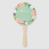 Blush Perzik Mint Waterverf Bloemen Welkomstbruilo Handwaaier (Voorkant)