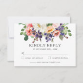 Blush Perzik Paarse Witte Bloemen Groen Bruiloft RSVP Kaartje (Voorkant)