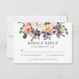 Blush Perzik Paarse Witte Bloemen Groen Bruiloft RSVP Kaartje