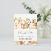 BLUSH PERZIK ROZE BLOEMEN BRUILOFT VERPLAATS DE DA AANKONDIGINGSKAART (Staand voorkant)