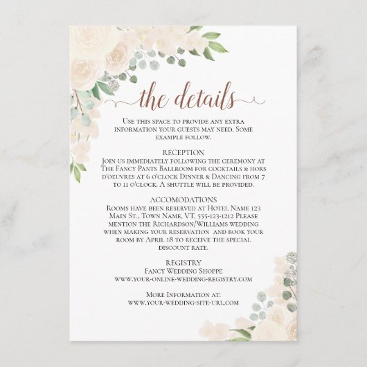 Blush Perzik Rozen Rustieke Boho Chic Bruiloft Det Informatiekaartje (Voorkant)