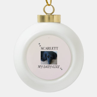 Blush Pet Photo with Festive Paw Prints Keramische Bal Ornament