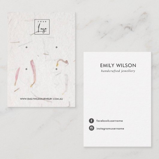 BLUSH PETAL HANDGEMAAKT PAPIER 2 STUD OORBEL DISPL VISITEKAARTJE (Voorkant / Achterkant)