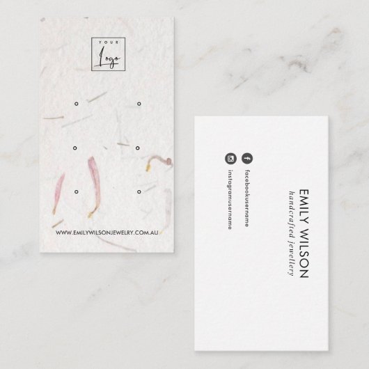 BLUSH PETAL HANDGEMAAKT PAPIER 3 STUD OORBEL DISPL VISITEKAARTJE (Voorkant / Achterkant)