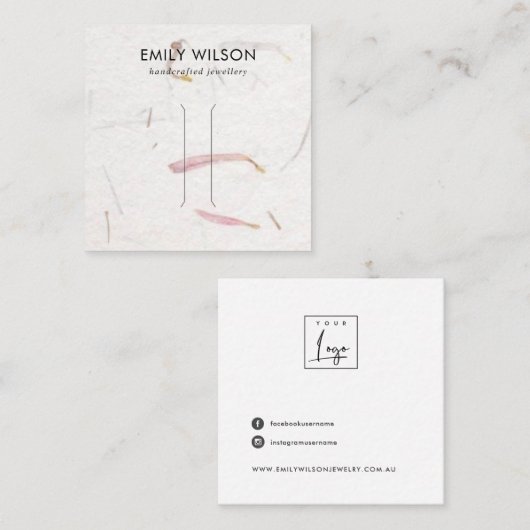 BLUSH PETAL HANDGEMAAKT PAPIER HAARCLIP DISPLAY KA VIERKANTE VISITEKAARTJE (Voorkant / Achterkant)