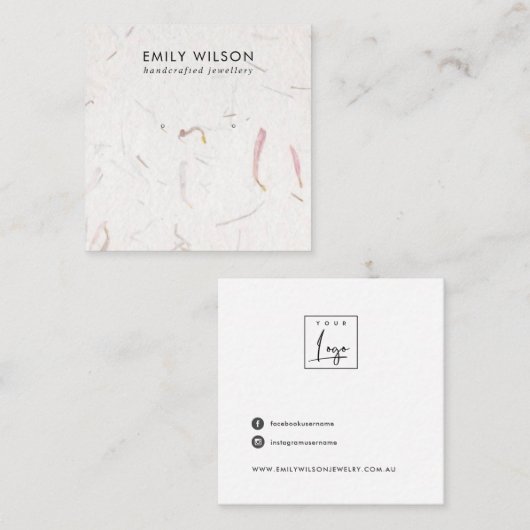 BLUSH PETAL HANDGEMAAKTE PAPIEREN STUD OORBEL DISP VIERKANTE VISITEKAARTJE (Voorkant / Achterkant)