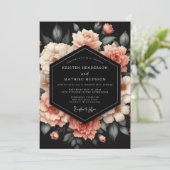 Blush Petal Noir Bruiloft Kaart (Staand voorkant)
