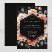 Blush Petal Noir Bruiloft Kaart (Voorkant / Achterkant)