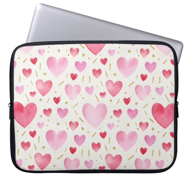 Blush Petal Watercolor Hearts Laptop Sleeve (Voorkant)