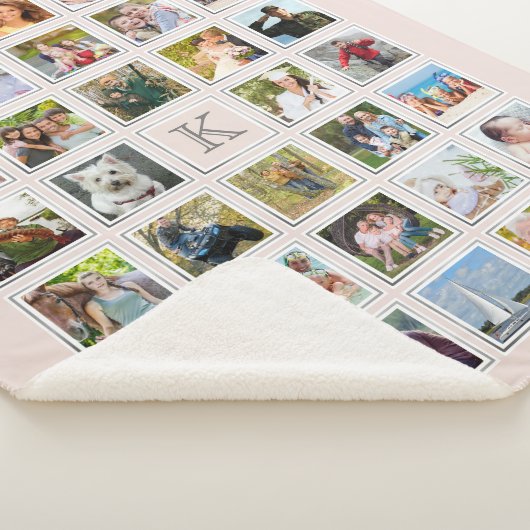 Blush Photo Collage Monogram Grijs Lijst 34 Foto's Sherpa Deken (3/4)