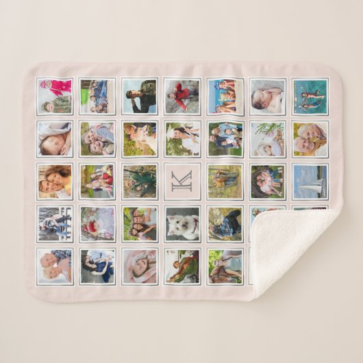 Blush Photo Collage Monogram Grijs Lijst 34 Foto's Sherpa Deken (Voorkant (horizontaal))