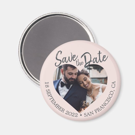 Blush Photo Modern Script Save the Date Magneet (Voorkant / Achterkant)