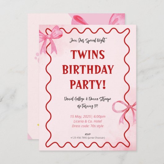 Blush Pink 1e verjaardag Uitnodigingen (Voorkant / Achterkant)