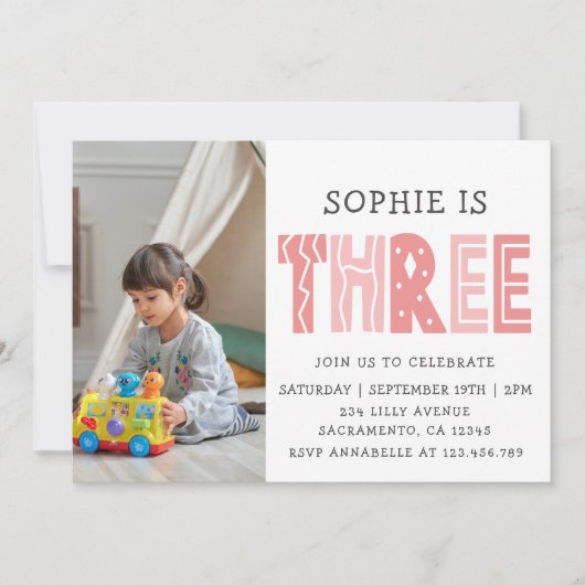 Blush Pink 3e verjaardag foto Kaart (Voorkant)