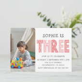 Blush Pink 3e verjaardag foto Kaart (Staand voorkant)