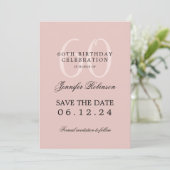 Blush Pink 60e verjaardag Save Datum Details Kaart (Staand voorkant)