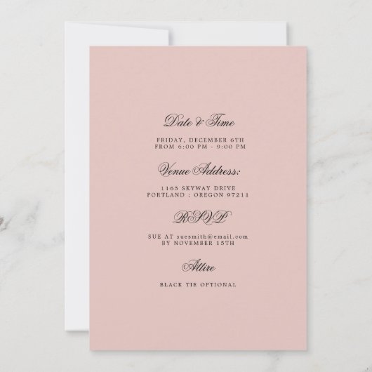 Blush Pink 60e verjaardag Save Datum Details Kaart (Achterkant)