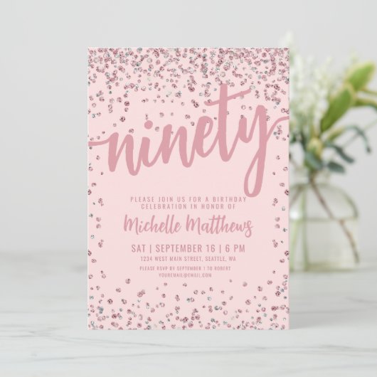 Blush Pink 90e verjaardag Kaart (Staand voorkant)