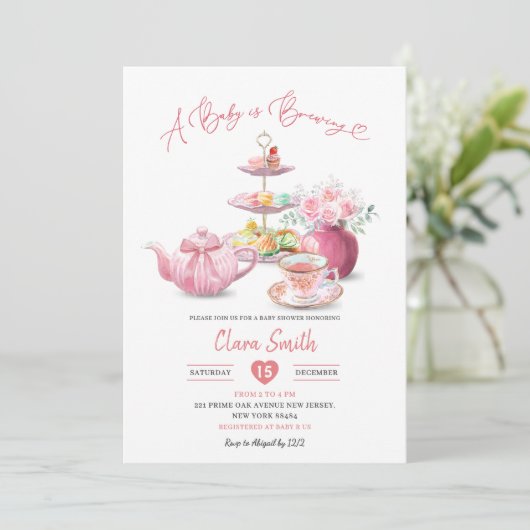 Blush Pink A Baby is het brouwen van High Tea Baby Kaart (Staand voorkant)