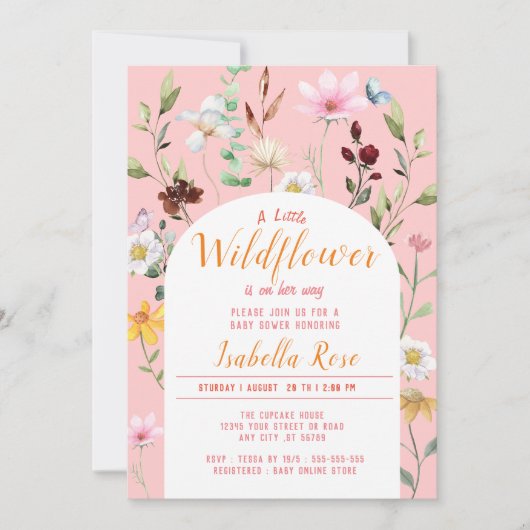 BLush Pink A Little Wildflower Girl Baby shower Kaart (Voorkant)