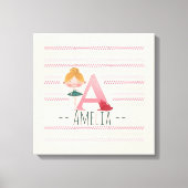Blush Pink "A" Monogram Ballerina Art Canvas Afdruk (Voorkant)