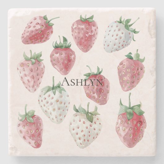 Blush Pink Aardbeien Stenen Onderzetter (Voorkant)