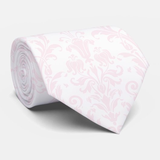 Blush Pink Acanthus Floral Damask Wedding Stropdas (Opgerold)