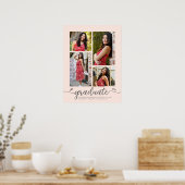 Blush Pink Afstuderen 4 Foto Grijs Script Hearts Poster (Keuken)