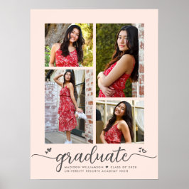 Blush Pink Afstuderen 4 Foto Grijs Script Hearts Poster