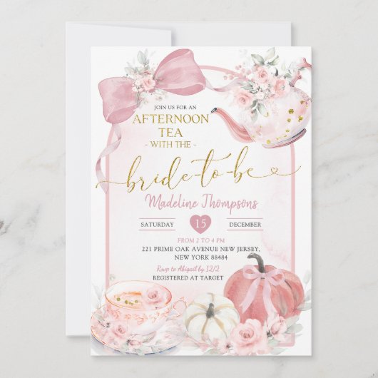 Blush Pink Afternoon Tea Party Bridal Shower Kaart (Voorkant)