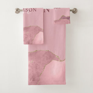 Blush Pink Agaat Roos Gold Glitter Monogram Bath T Bad Handdoek