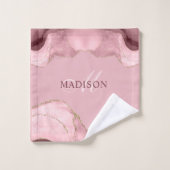 Blush Pink Agaat Roos Gold Glitter Monogram Bath T Bad Handdoek (Wasdoekje)