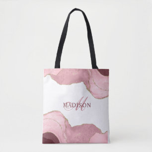 Blush Pink Agaat Roos Goud Glitter Modern Monogram Tote Bag