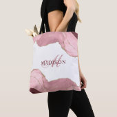 Blush Pink Agaat Roos Goud Glitter Modern Monogram Tote Bag (Dichtbij)
