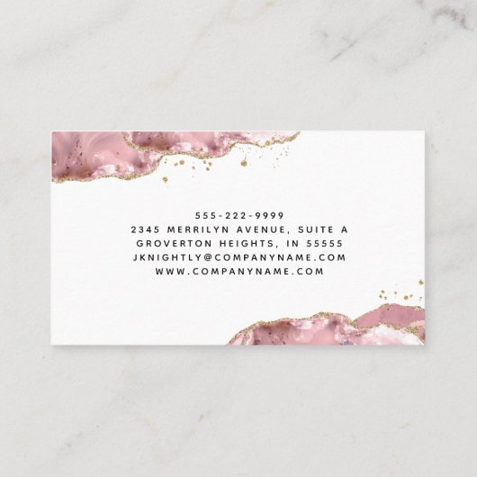 Blush Pink Agaat Script Monogram Gold Glitter Visitekaartje (Achterkant)